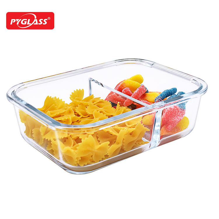High Borosilicate Glass Storage Food Container with 2 Compartments
