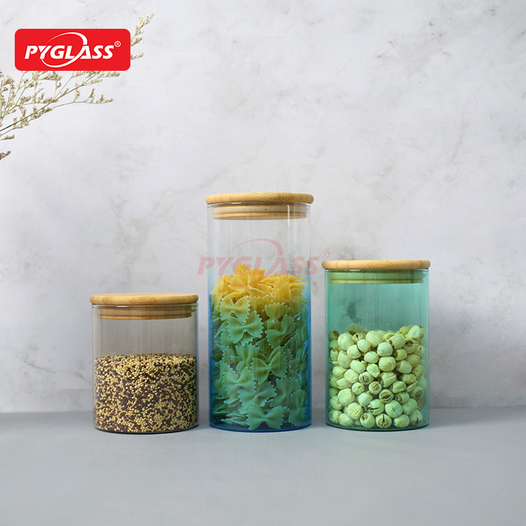 Colorful Borosilicate Glass Canister with Sealed Bamboo Lids