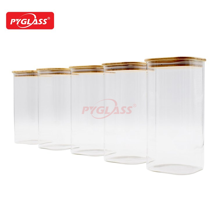 Square Borosilicate Glass Canister with Sealed Bamboo Lids