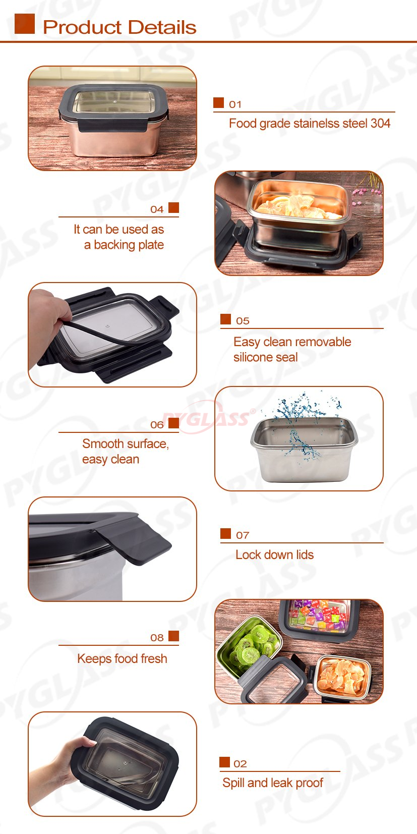Square Stainless Steel Food Storage Containers -Product Overviews