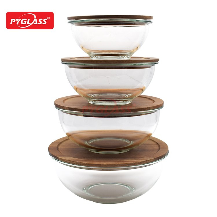 Glass Salad Bowl with Acacia Wooden Lid