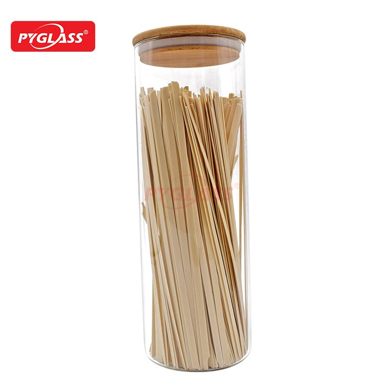 Clear Food Storage Container Jar with Sealing Bamboo Lid