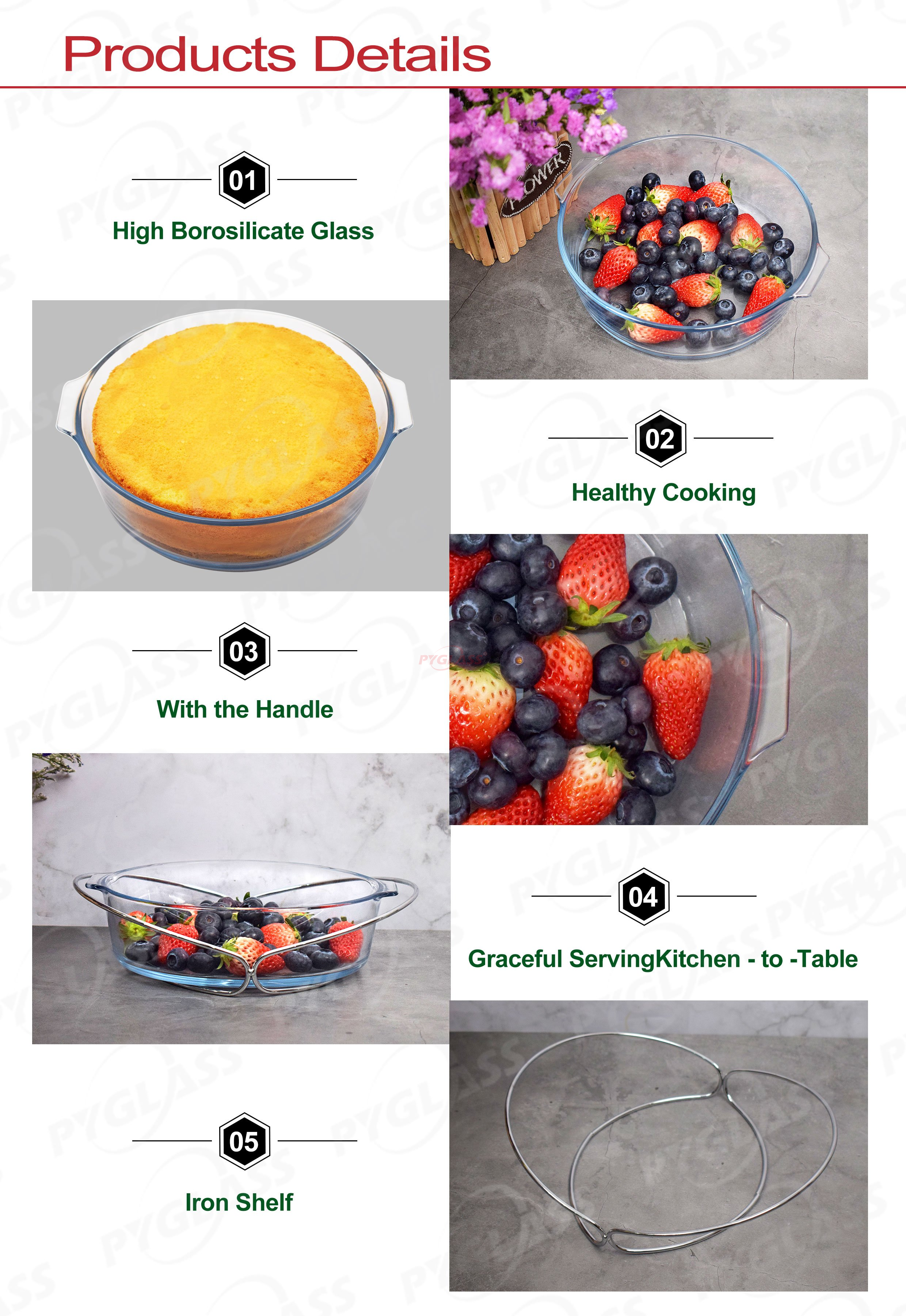 Durable Glass Bakeware with Iron Stand -Product Overviews