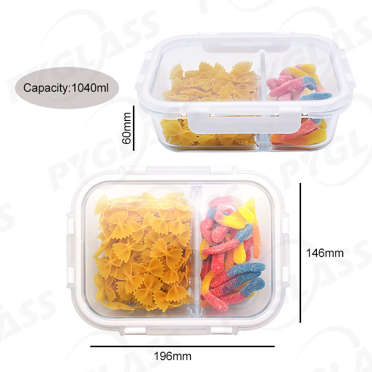 High Borosilicate Glass Storage Food Container with 2 Compartments -Product Description