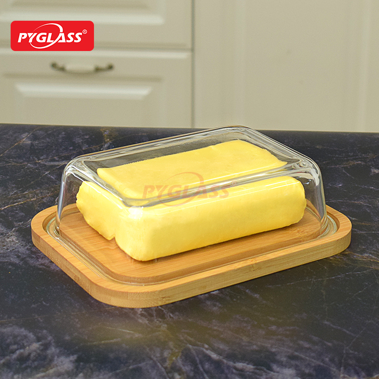 High Borosilicate Glass Bamboo Butter Dish