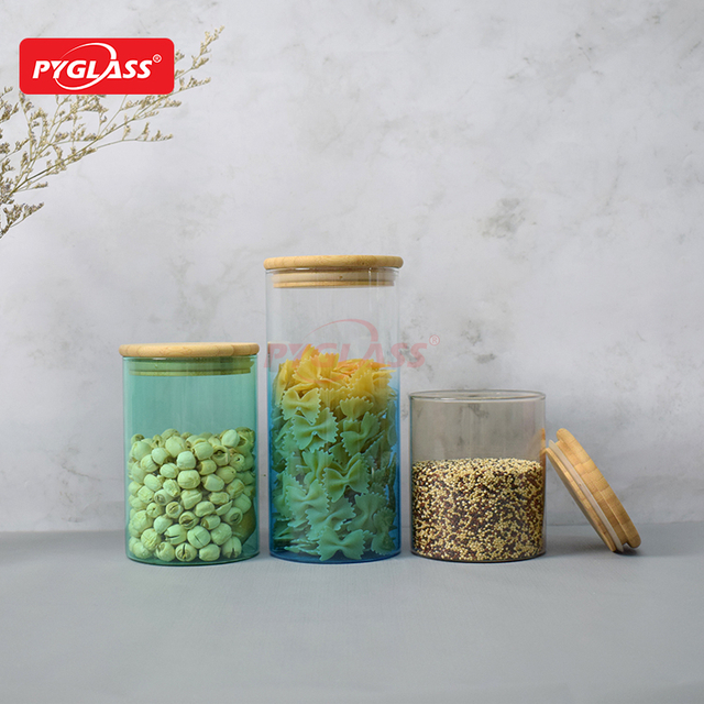 Colorful Borosilicate Glass Canister with Sealed Bamboo Lids