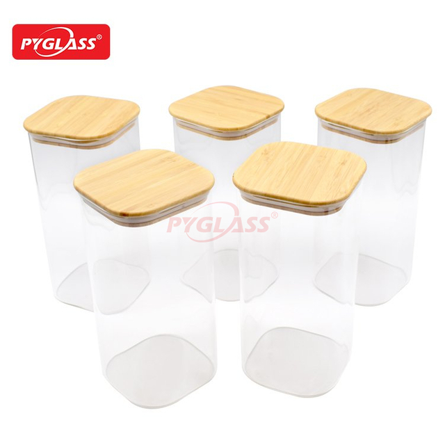 Square Borosilicate Glass Canister with Sealed Bamboo Lids