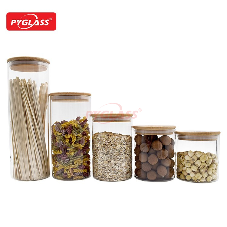 Clear Food Storage Container Jar with Sealing Bamboo Lid