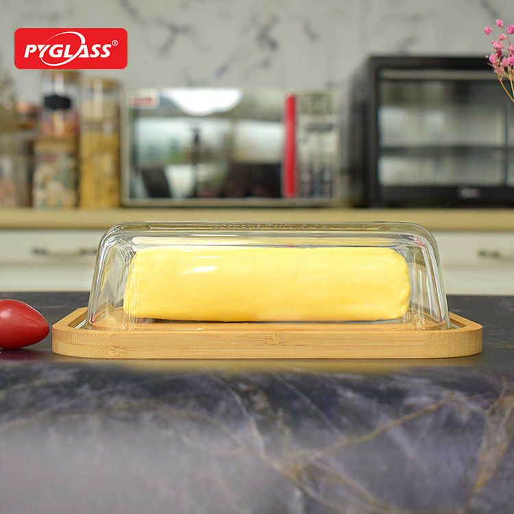 High Borosilicate Glass Bamboo Butter Dish-Product Description