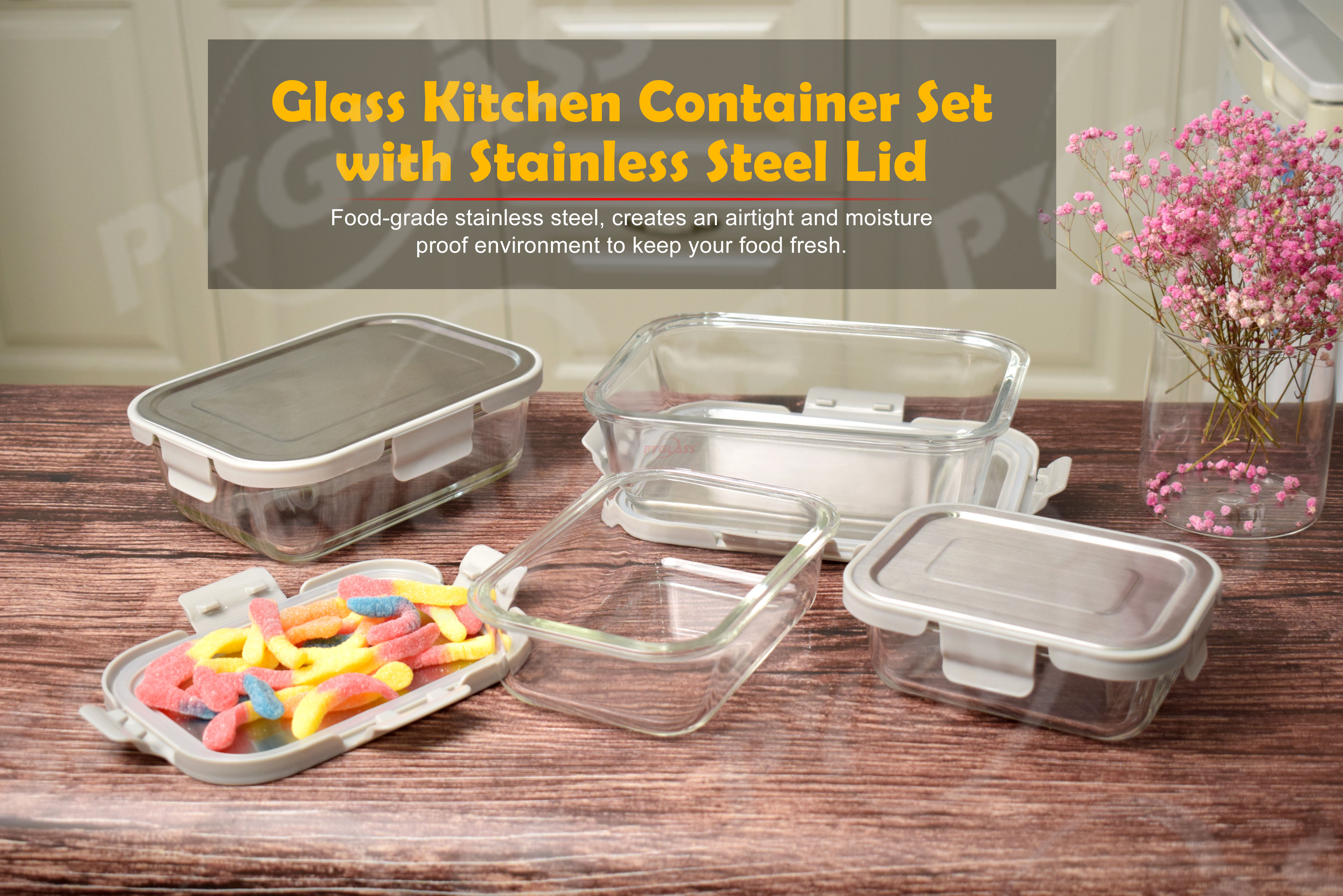 Heat Resistant Glass Meal Prep Containers with Stainless Steel Lid