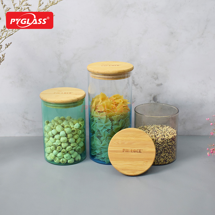 Colorful Borosilicate Glass Canister with Sealed Bamboo Lids