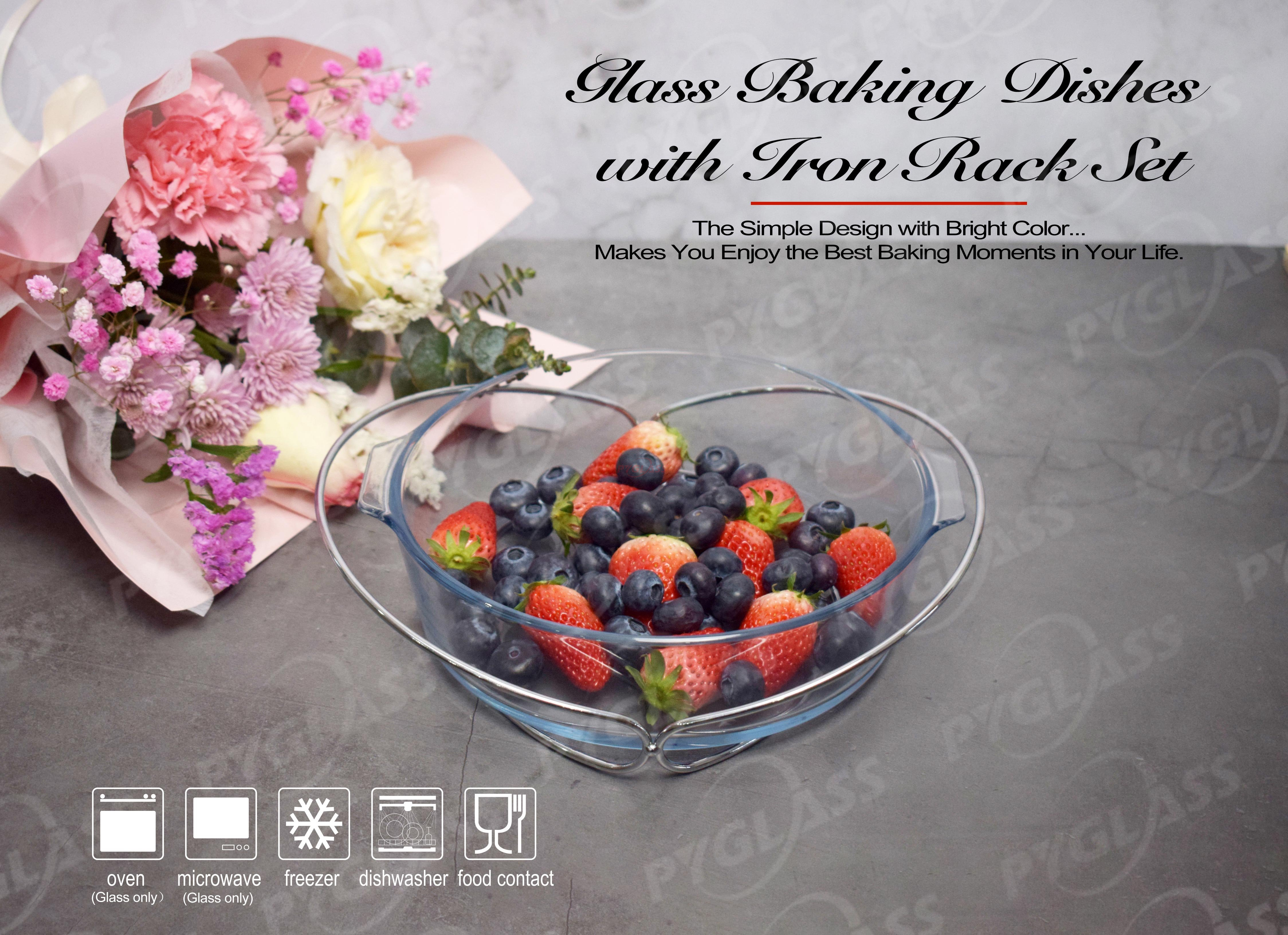 Durable Glass Bakeware with Iron Stand