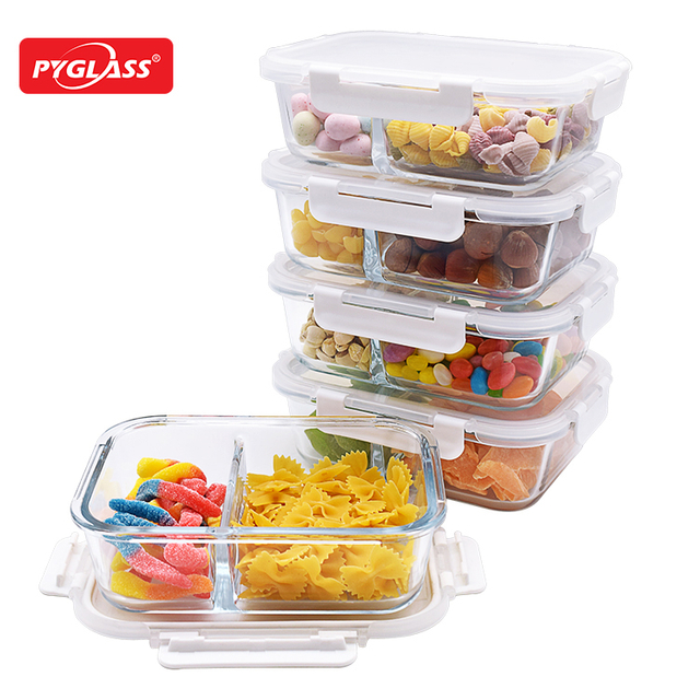 High Borosilicate Glass Storage Food Container with 2 Compartments