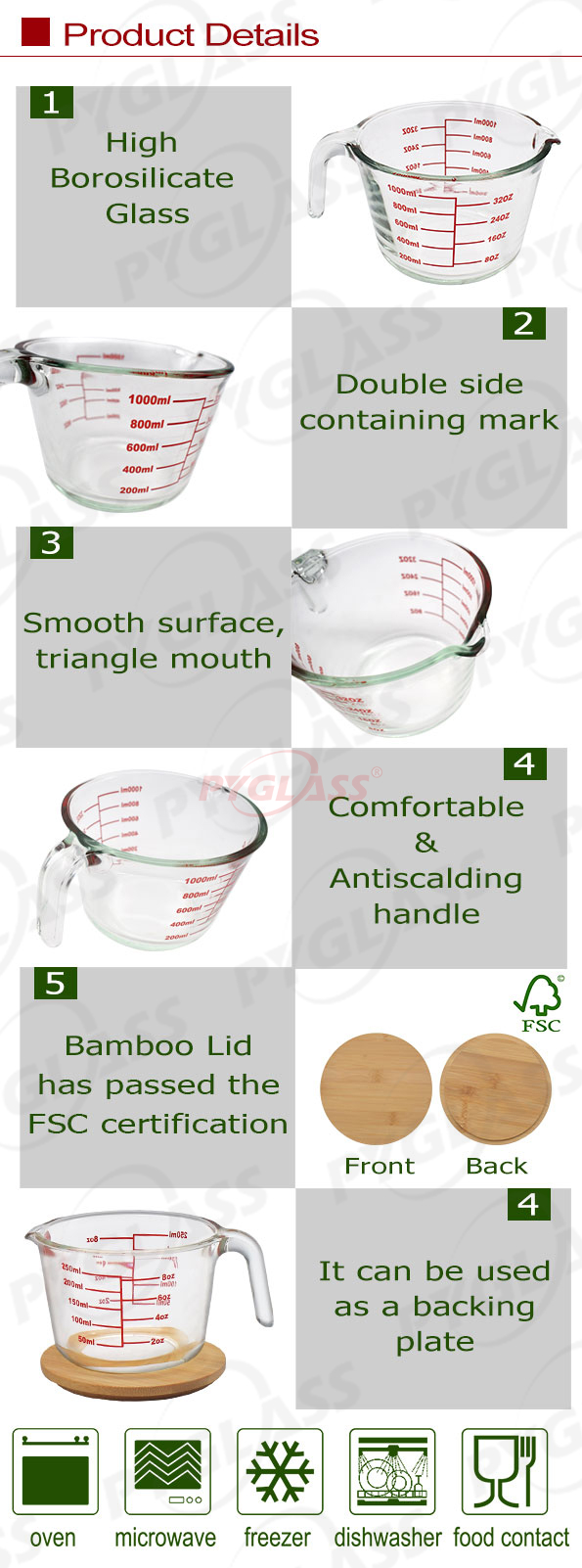 Glass Measuring Cup, Clear with Red Graphics -Product Overviews