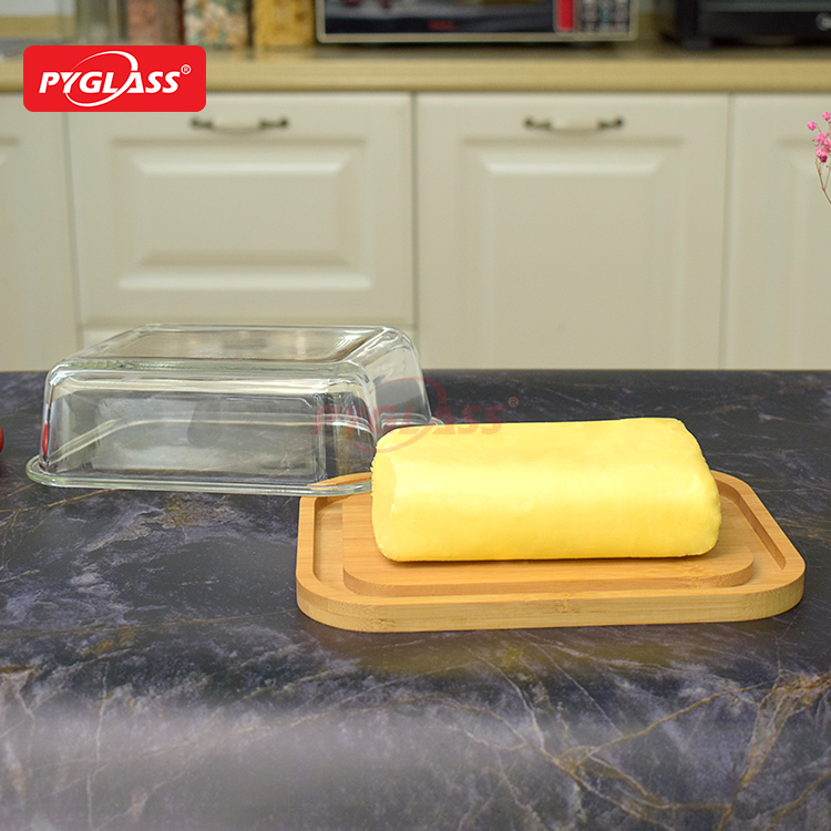 High Borosilicate Glass Bamboo Butter Dish