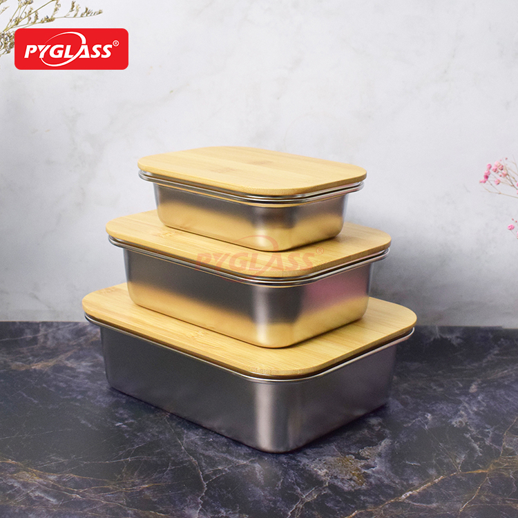 Stainless Steel Food Storage Containers with Bamboo Lid