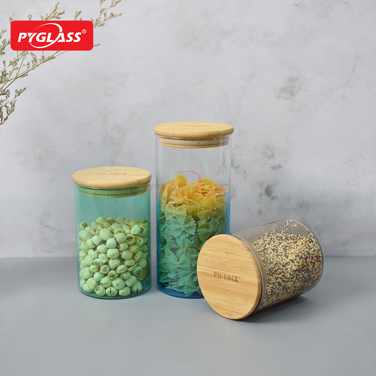 Colorful Borosilicate Glass Canister with Sealed Bamboo Lids