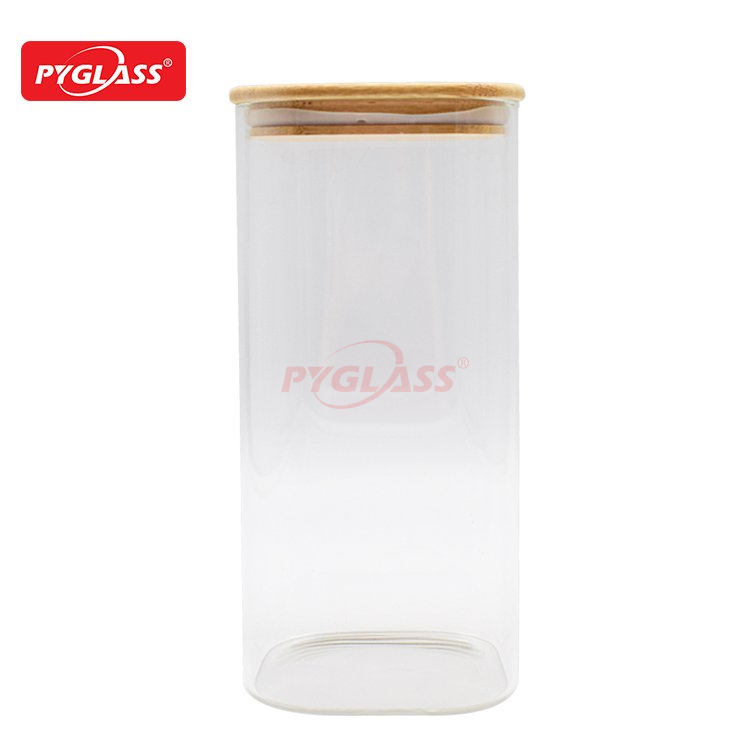 Square Borosilicate Glass Canister with Sealed Bamboo Lids