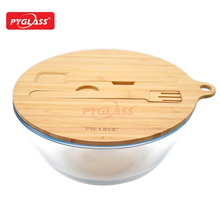 Bamboo Lid Glass Bowl with Fork And Spoon