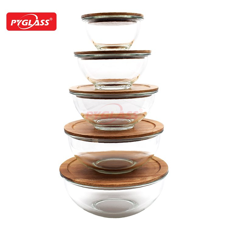 Glass Salad Bowl with Acacia Wooden Lid