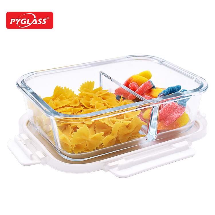 High Borosilicate Glass Storage Food Container with 2 Compartments