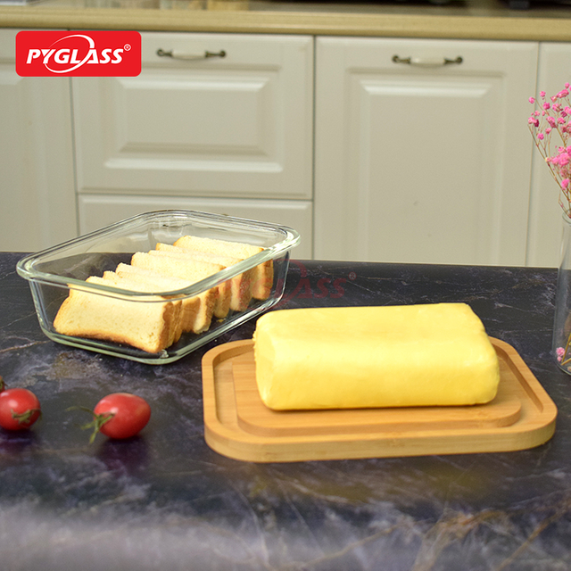 High Borosilicate Glass Bamboo Butter Dish
