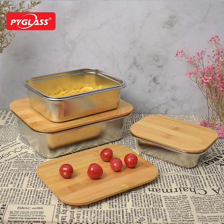 Stainless Steel Food Storage Containers with Bamboo Lid