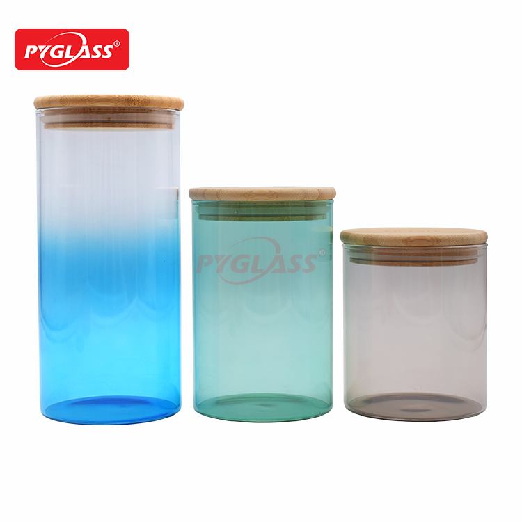 Colorful Borosilicate Glass Canister with Sealed Bamboo Lids