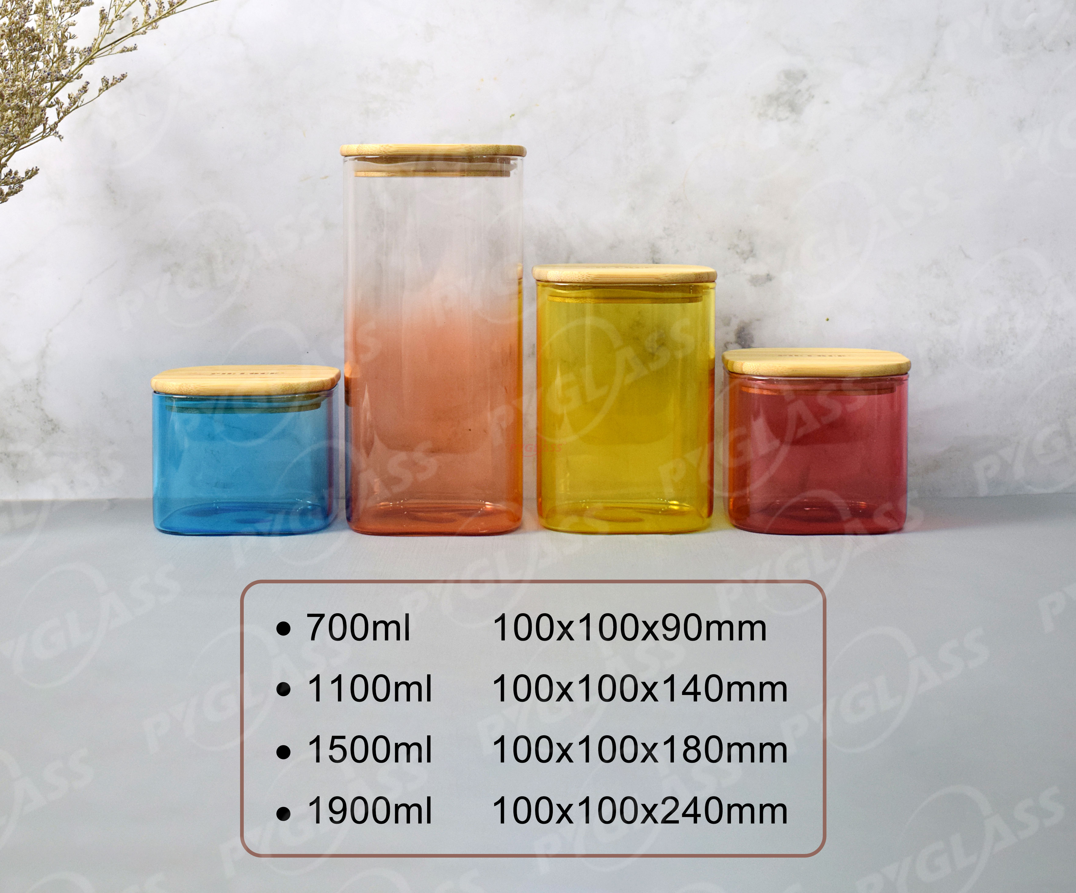 Square Shape Colorful Glass Storage Jar -Product Description