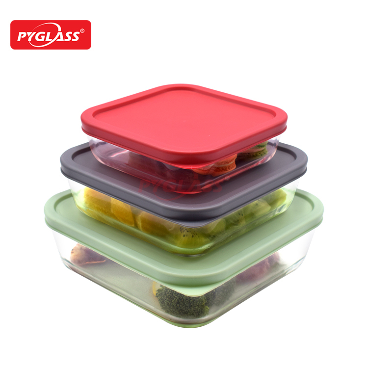 Square glass container with PE lid