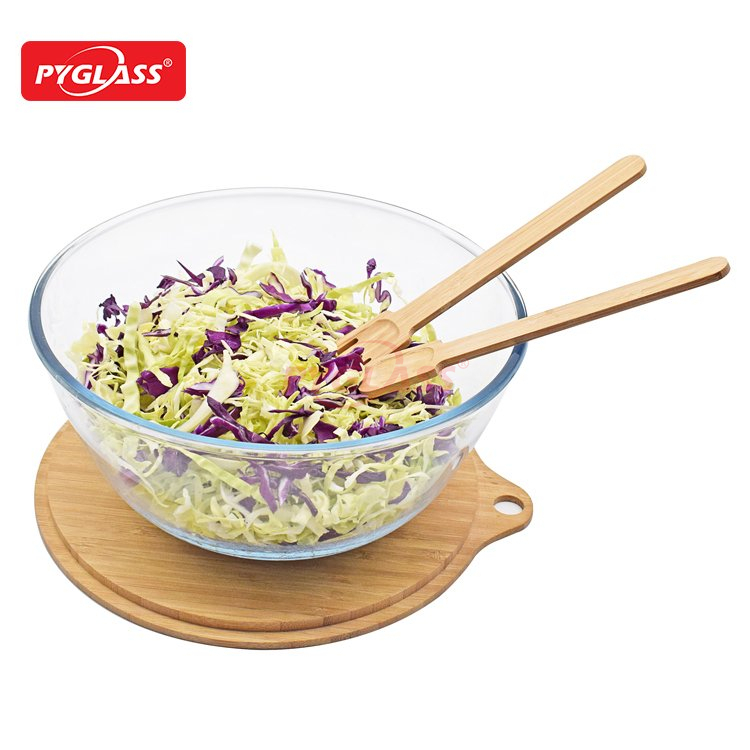 Bamboo Lid Glass Bowl with Fork And Spoon