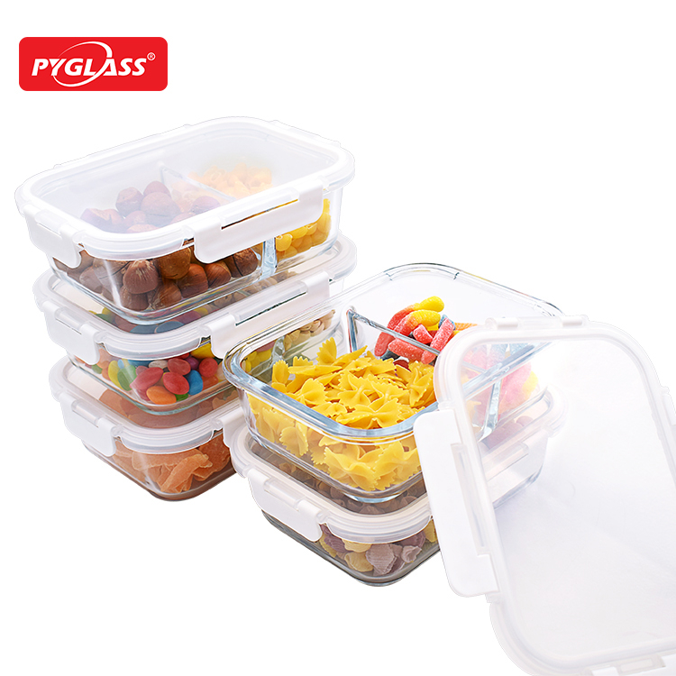 High Borosilicate Glass Storage Food Container with 2 Compartments