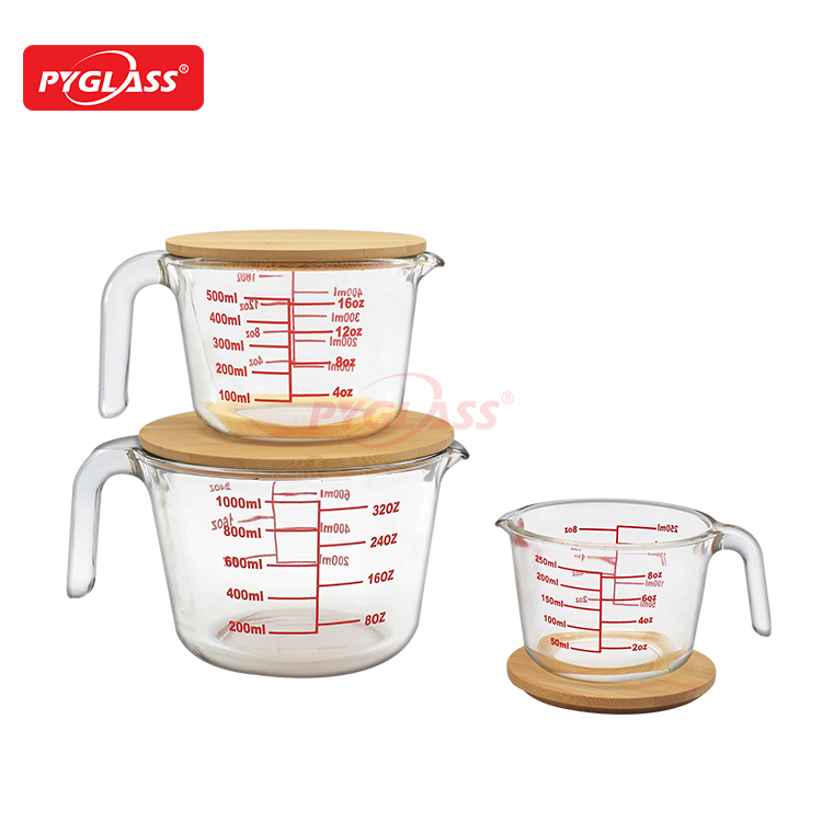 Glass Measuring Cup For Kitchen Juicer With Bamboo Lid
