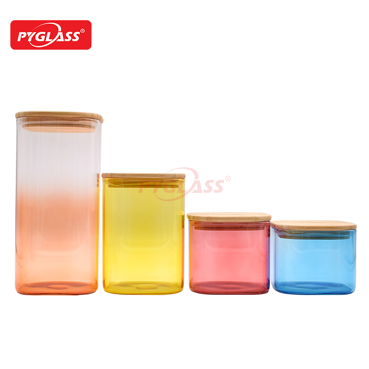 Square Shape Colorful Glass Storage Jar