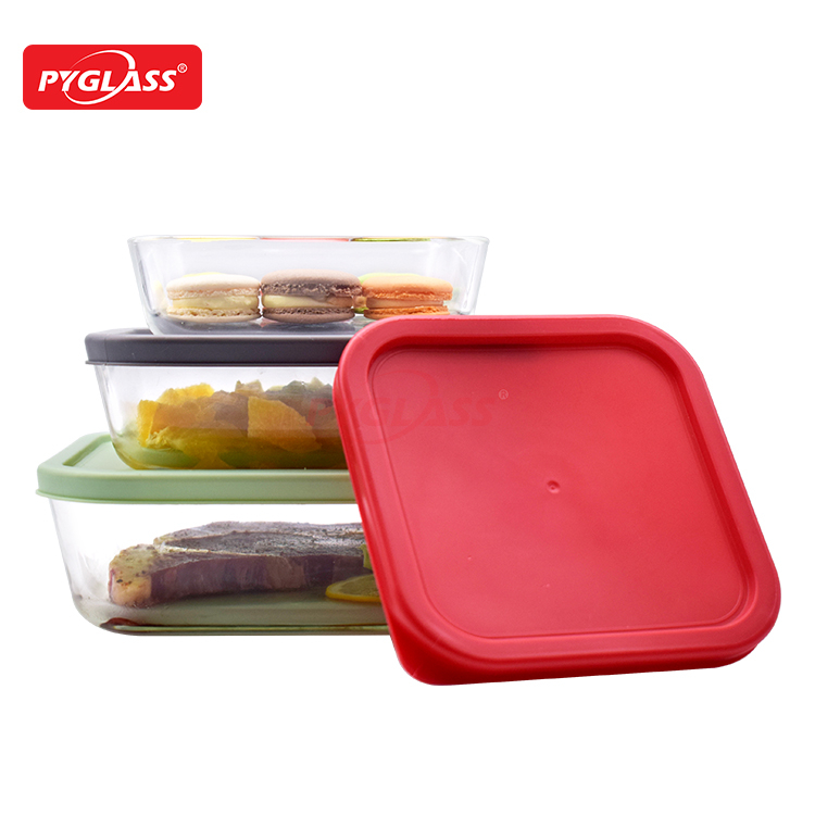 Square glass container with PE lid