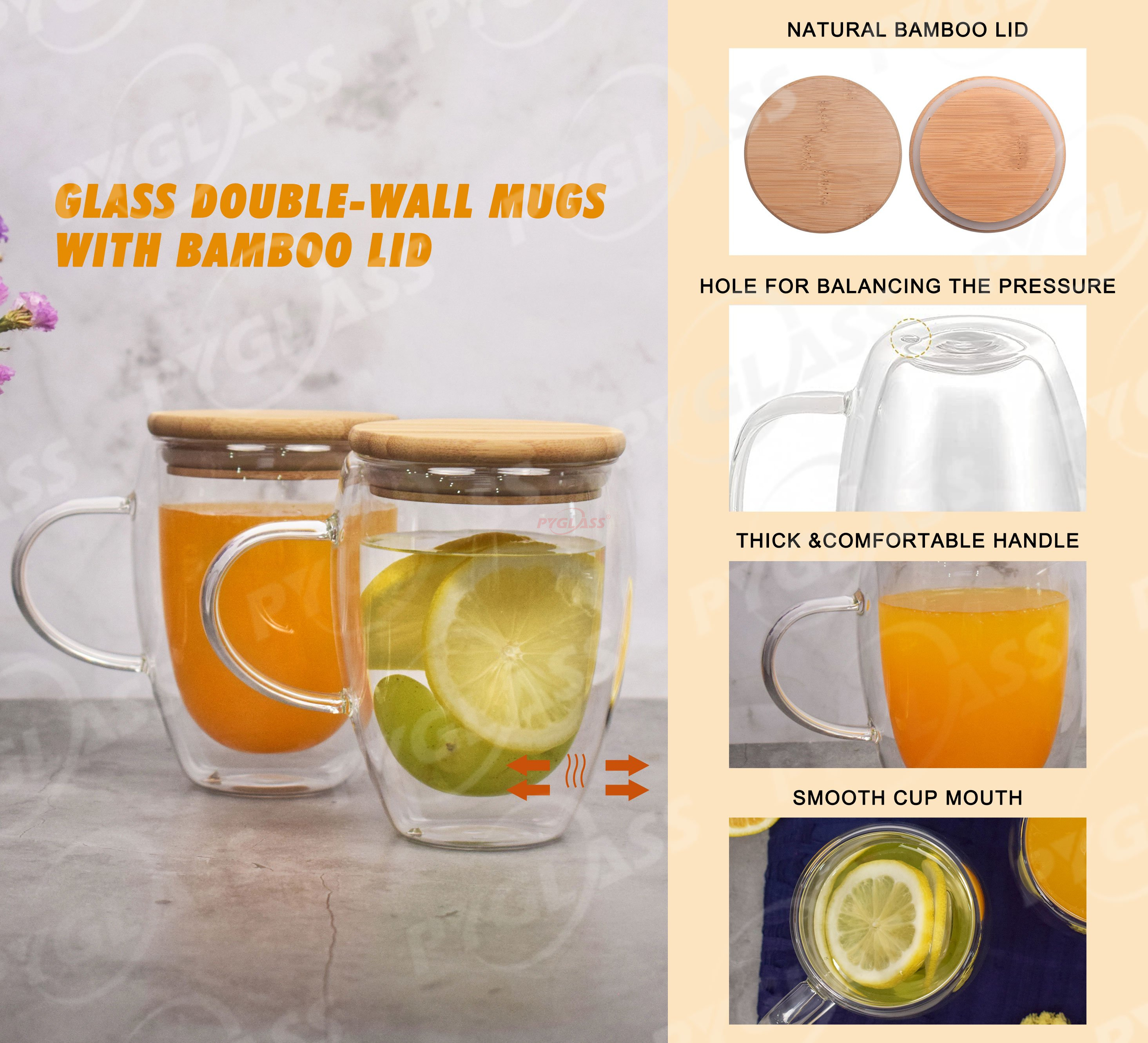 Double Wall Glass Coffee Mugs with Lid -Product Overviews