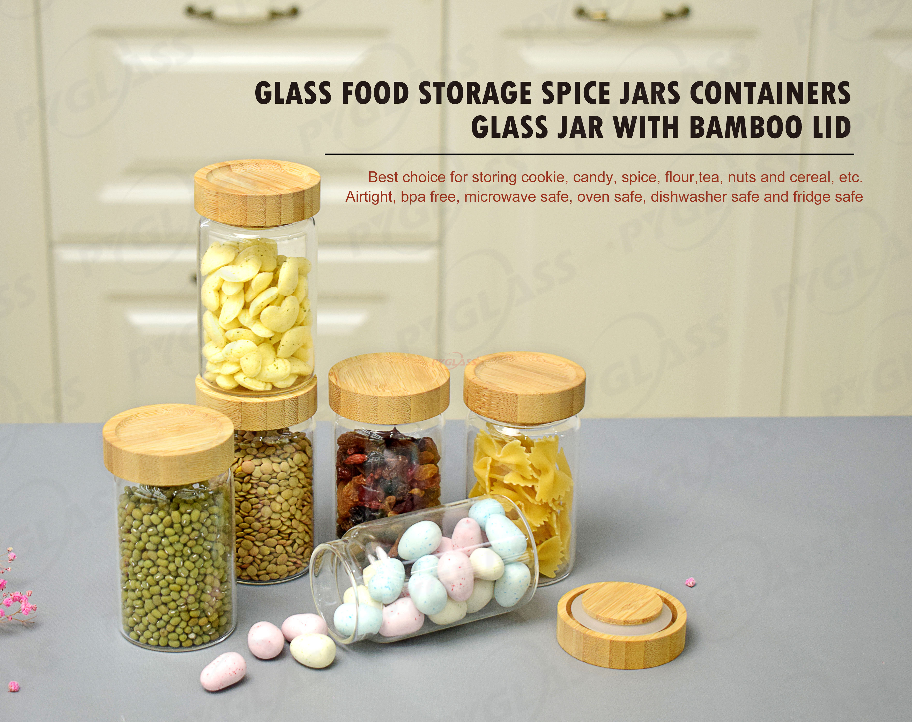 Bamboo Lid Glass Storage Jar Sets
