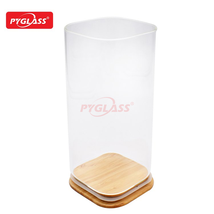 Square Borosilicate Glass Canister with Sealed Bamboo Lids