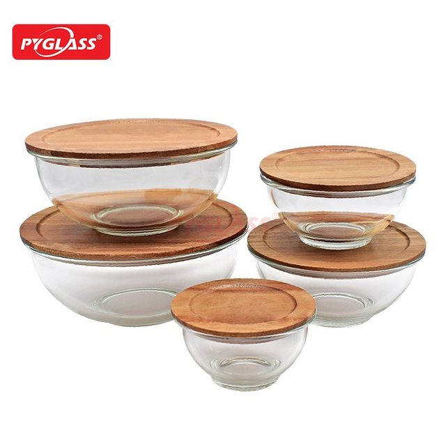 Glass Salad Bowl with Acacia Wooden Lid