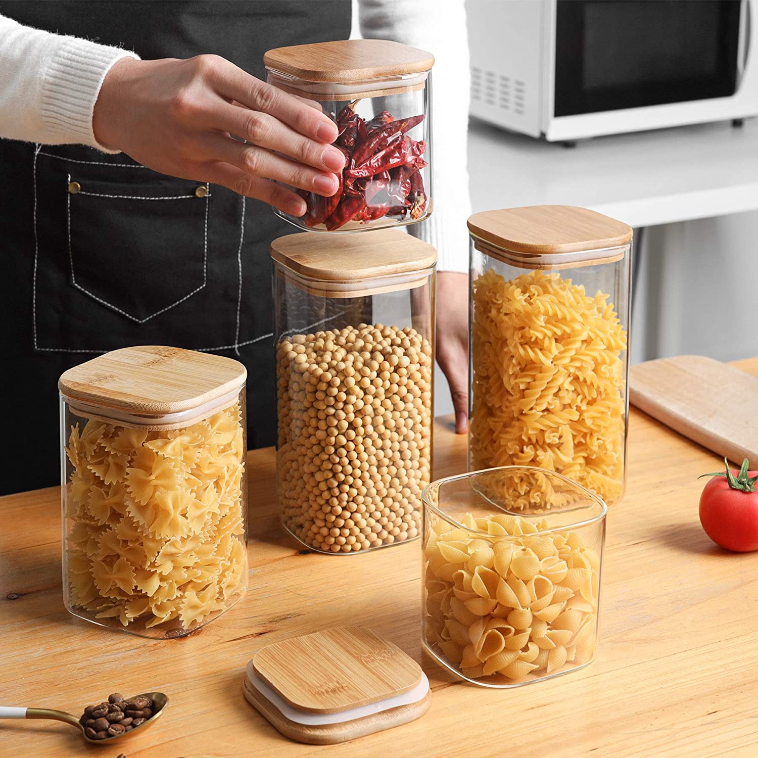 Square glass food jar