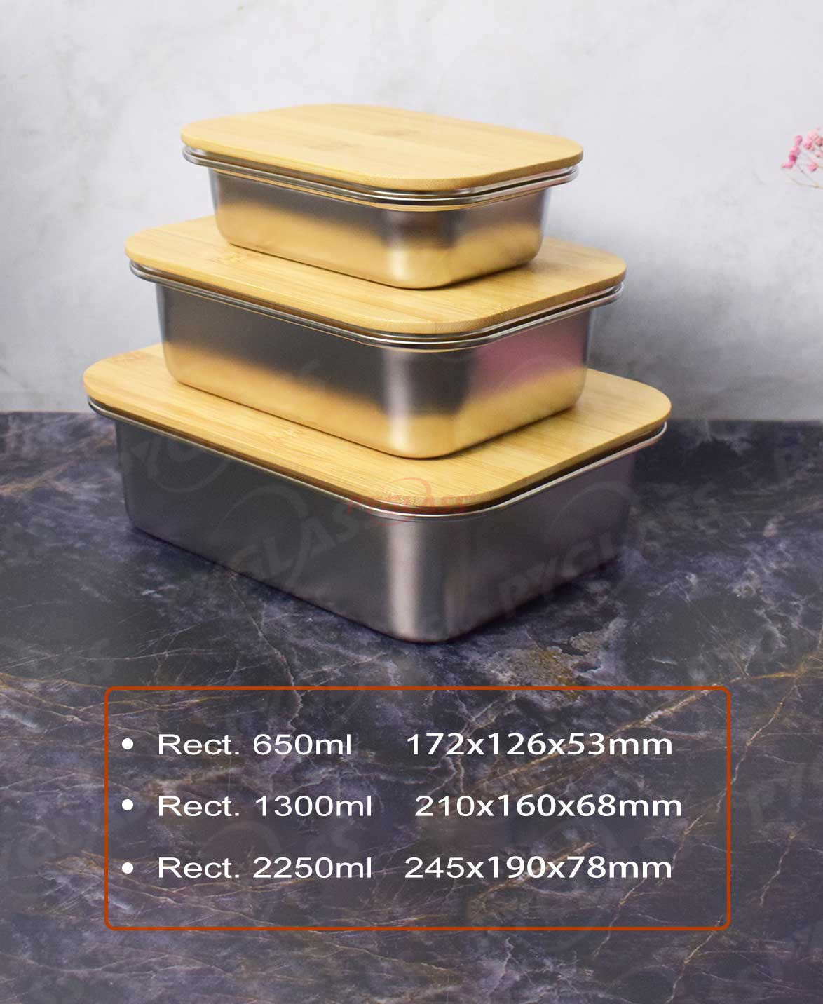 Stainless Steel Food Storage Containers with Bamboo Lid -Product Description
