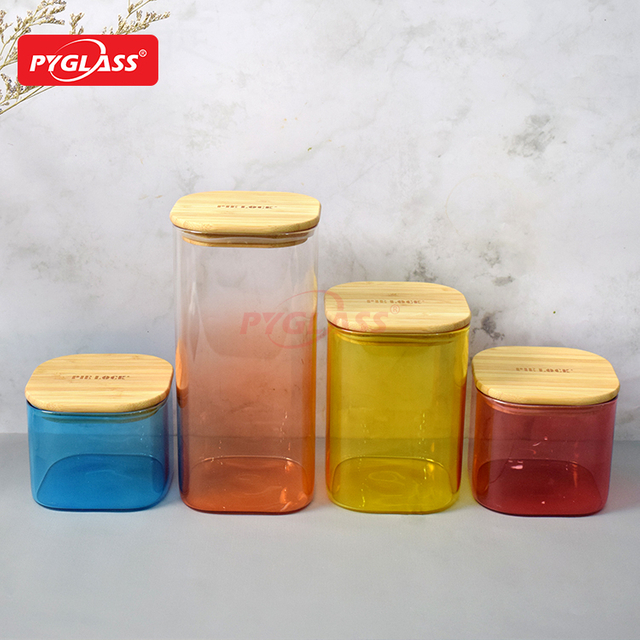 Square Shape Colorful Glass Storage Jar
