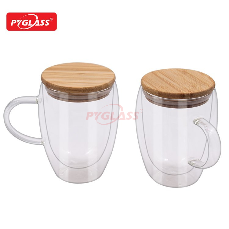 Double Wall Glass Coffee Mugs with Lid