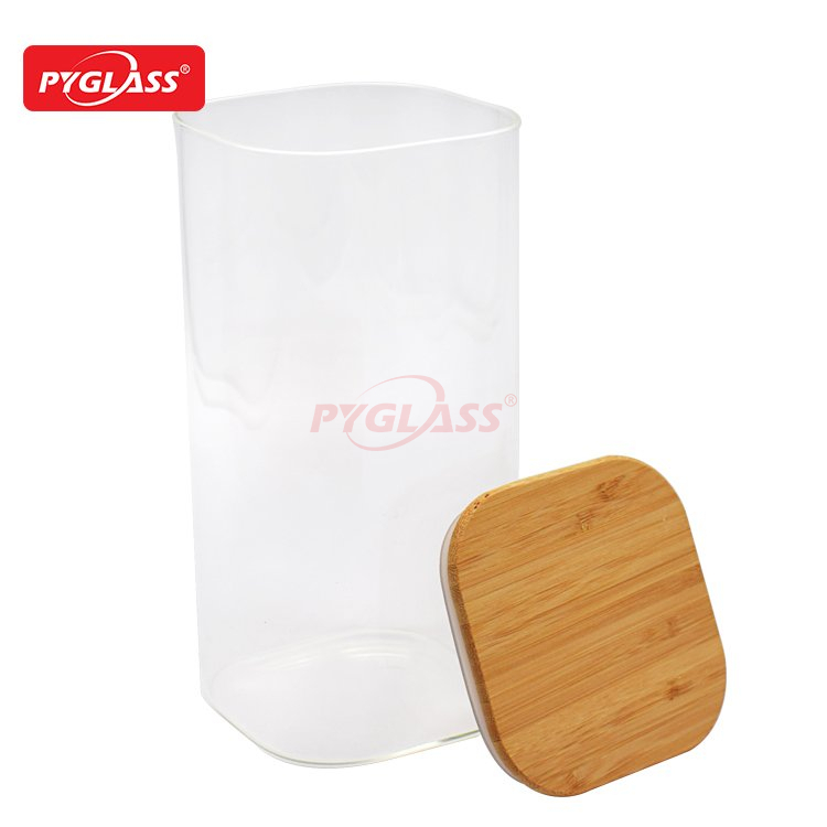 Square Borosilicate Glass Canister with Sealed Bamboo Lids