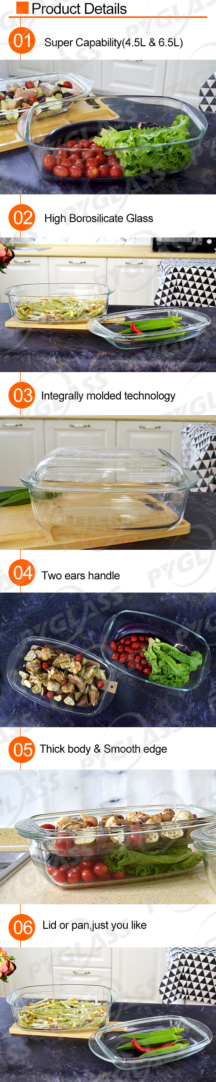 Rectangle Large Glass Casserole With Covered -Product Overviews