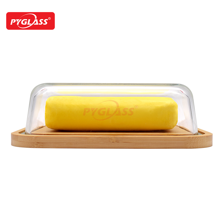 High Borosilicate Glass Bamboo Butter Dish