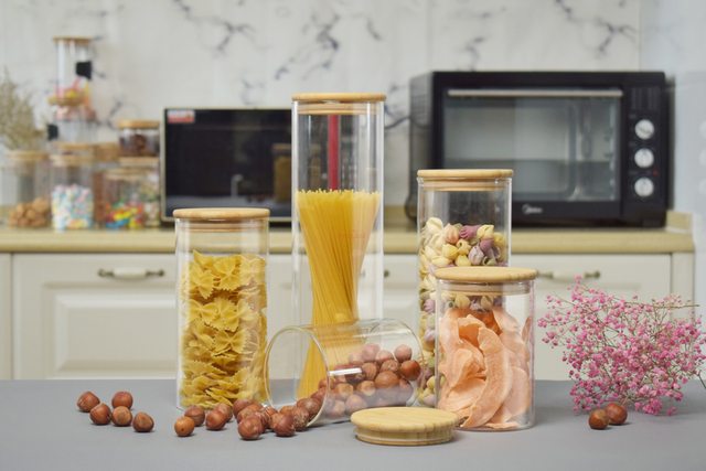 Glass Storage Jars with Airtight Bamboo Lid