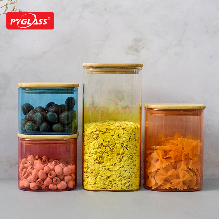 Square Shape Colorful Glass Storage Jar