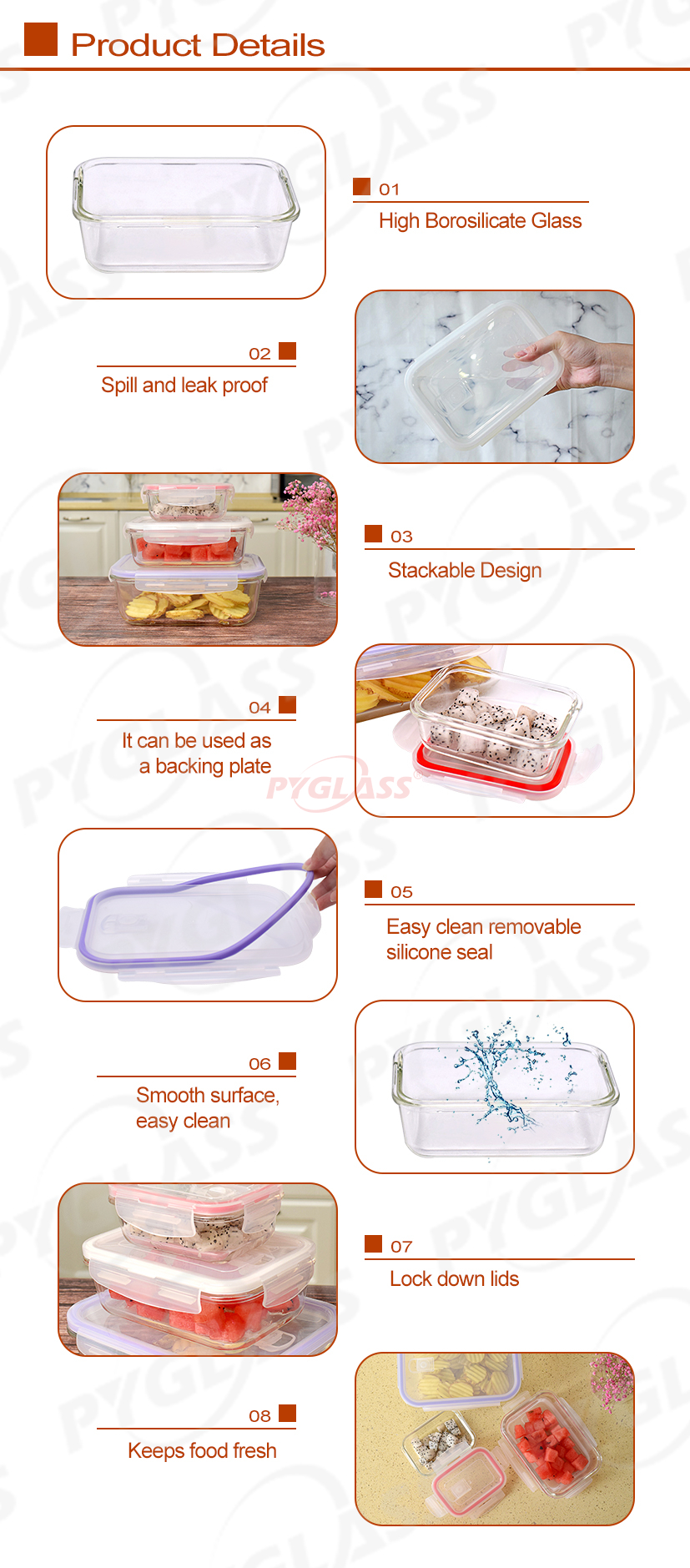 Glass Glass Meal Prep Container Sets with Vent - Product Overviews