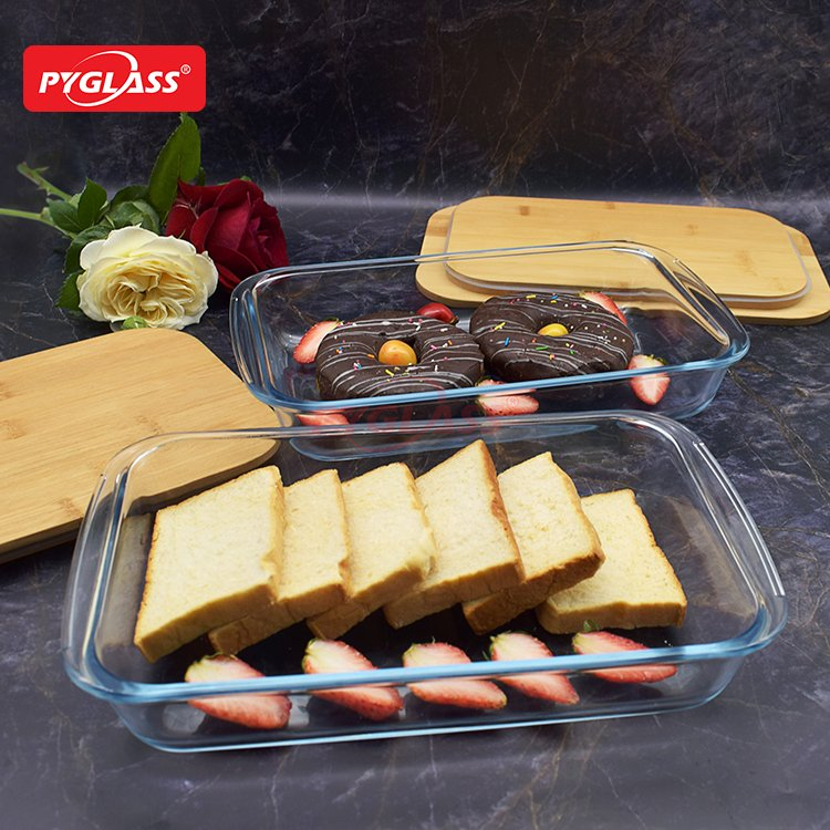 Rectangular Glass Bakeware Set with Bamboo Lids